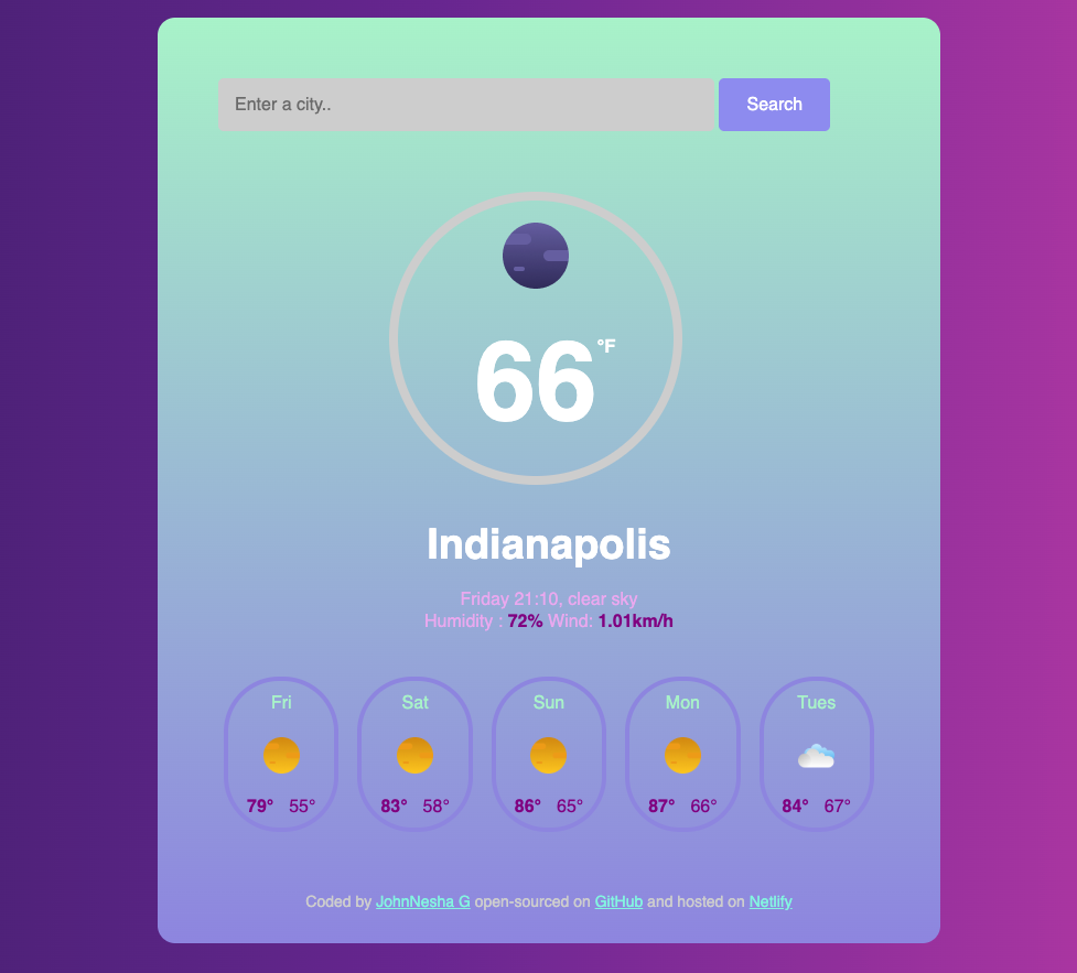 Responsive weather website built with HTML, CSS, and JavaScript