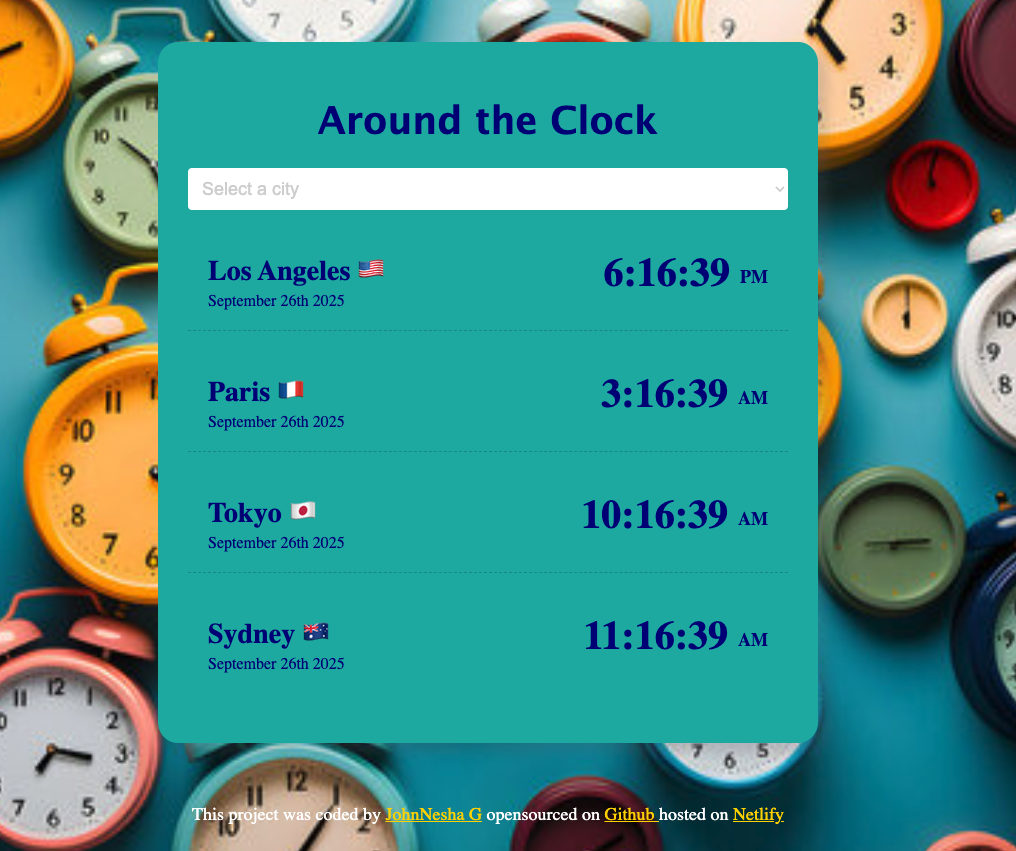 Responsive world clock website built with HTML, CSS, and JavaScript